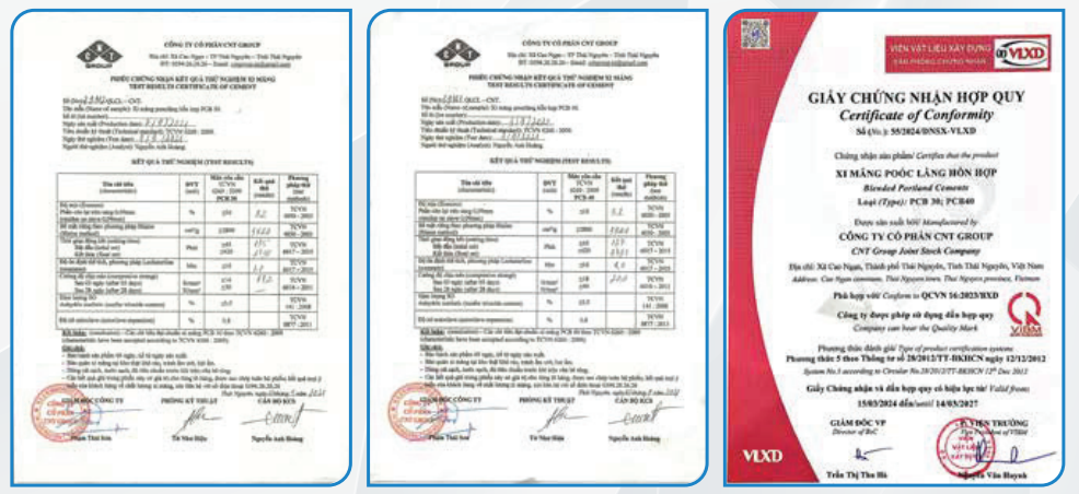 Chứng nhận chất lượng Xi Măng Cao Ngạn